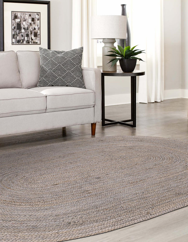 Gray 8' x 10' Braided Jute Oval Rug