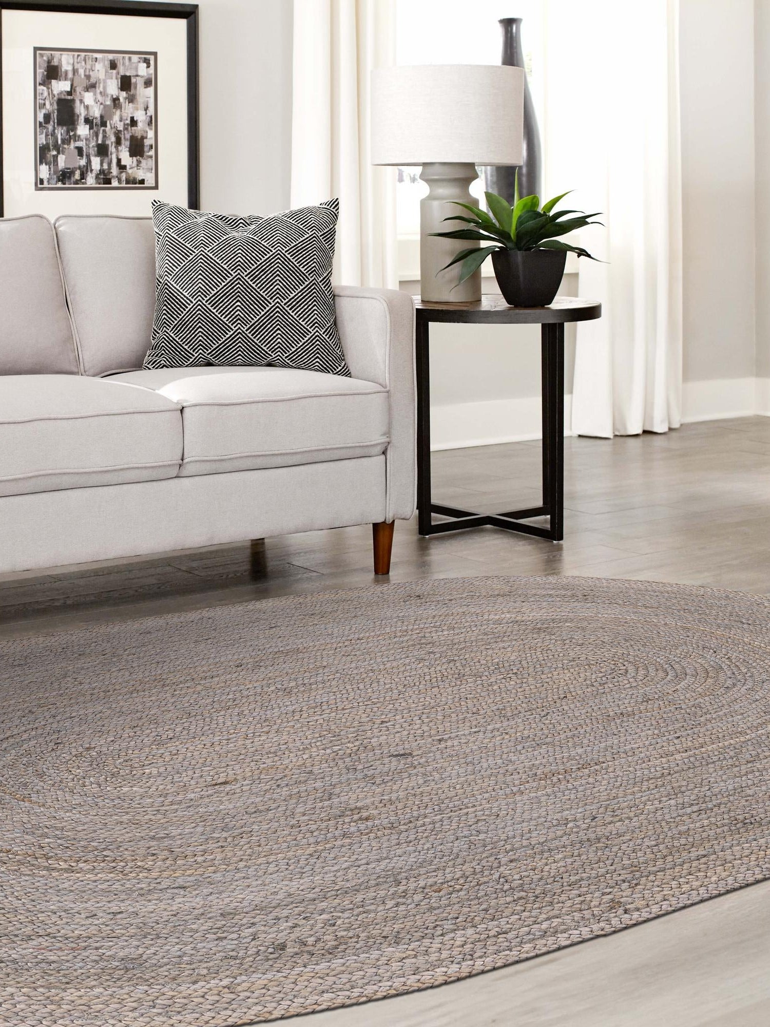 Gray 3' 3 x 5' 1 Braided Jute Oval Area Rug 100% Jute Hand Braided Natural Eco-Friendly Boho Style Carpet for Living Rooms Dining Office Space Dorms for Sale at Rug Engine