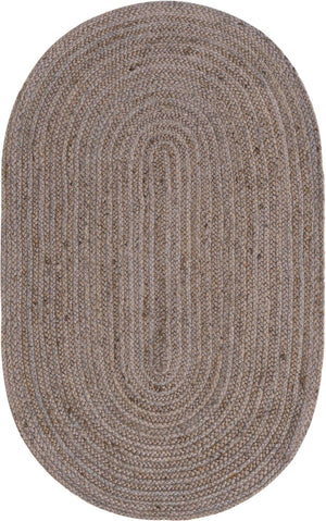 Gray 3' 3 x 5' 1 Braided Jute Oval Rug