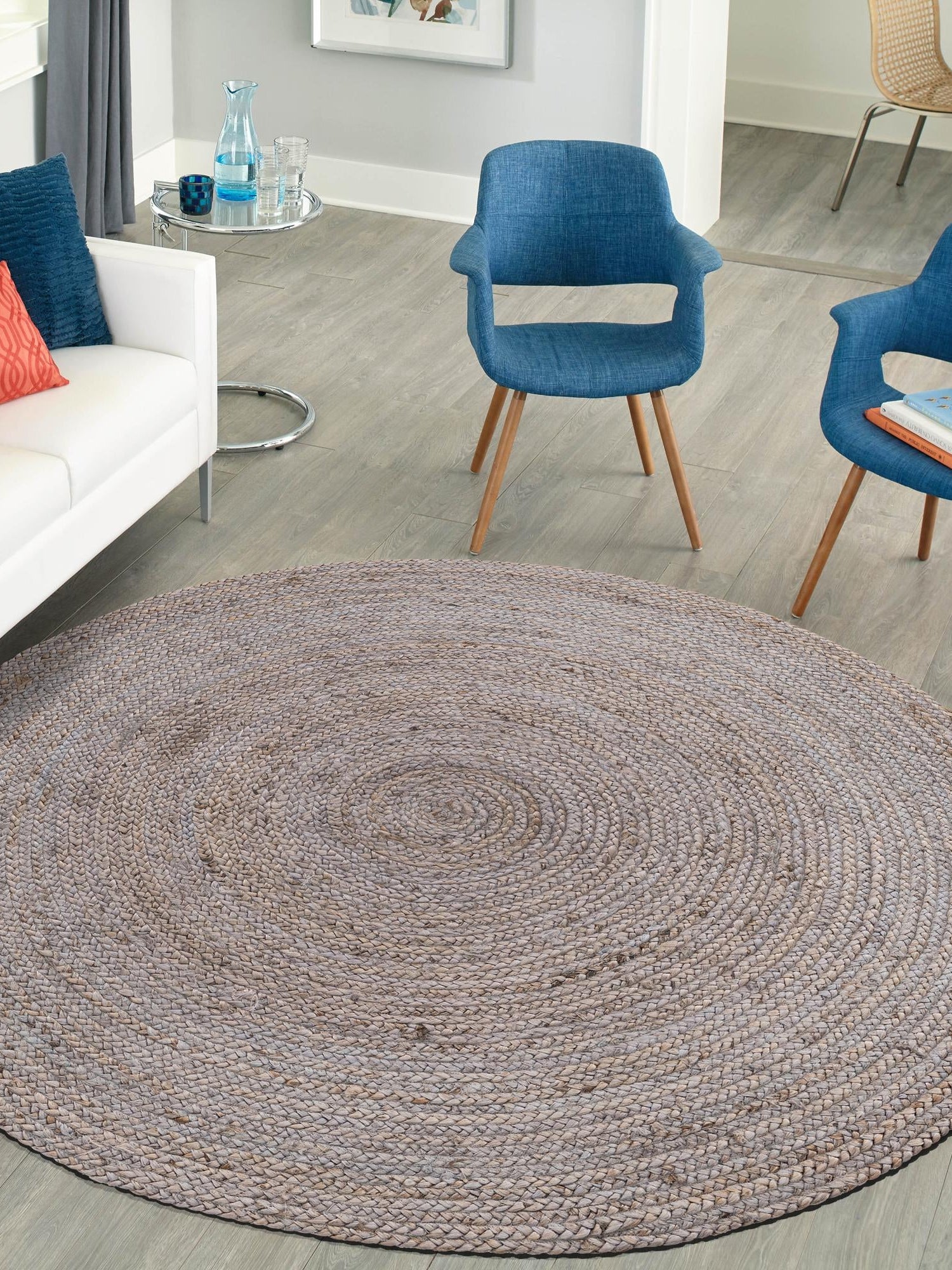 Gray 3' 3 x 3' 3 Braided Jute Round Area Rug 100% Jute Hand Braided Natural Eco-Friendly Boho Style Carpet for Living Rooms Dining Office Space Dorms for Sale at Rug Engine