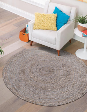 Gray 8' x 8' Braided Jute Round Rug