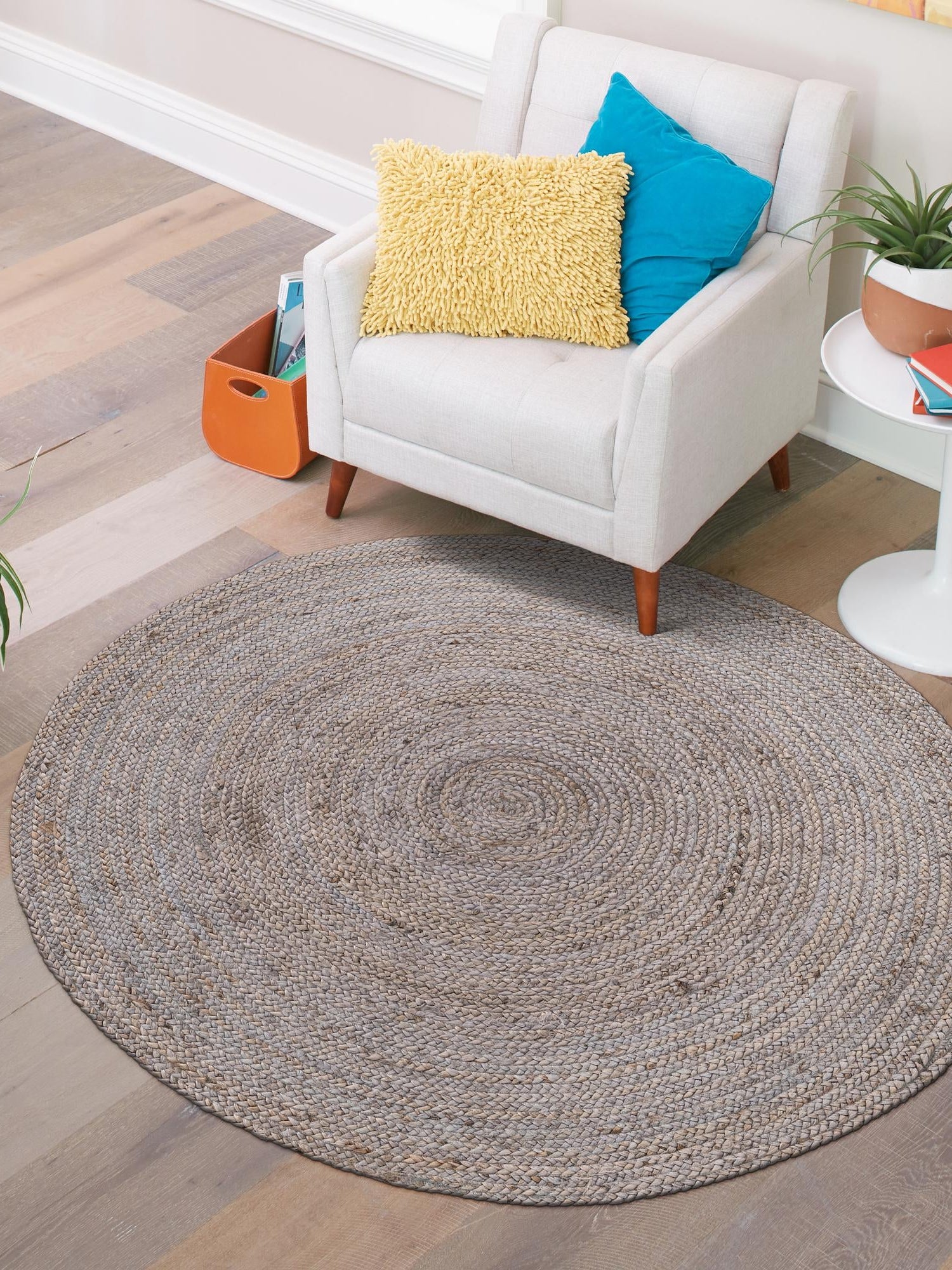 Gray 5' 1 x 5' 1 Braided Jute Round Area Rug 100% Jute Hand Braided Natural Eco-Friendly Boho Style Carpet for Living Rooms Dining Office Space Dorms for Sale at Rug Engine