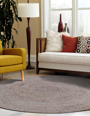Gray 8' x 8' Braided Jute Round Rug