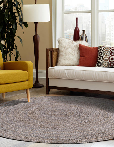 Gray 8' x 8' Braided Jute Round Area Rug 100% Jute Hand Braided Natural Eco-Friendly Boho Style Carpet for Living Rooms Dining Office Space Dorms for Sale at Rug Engine