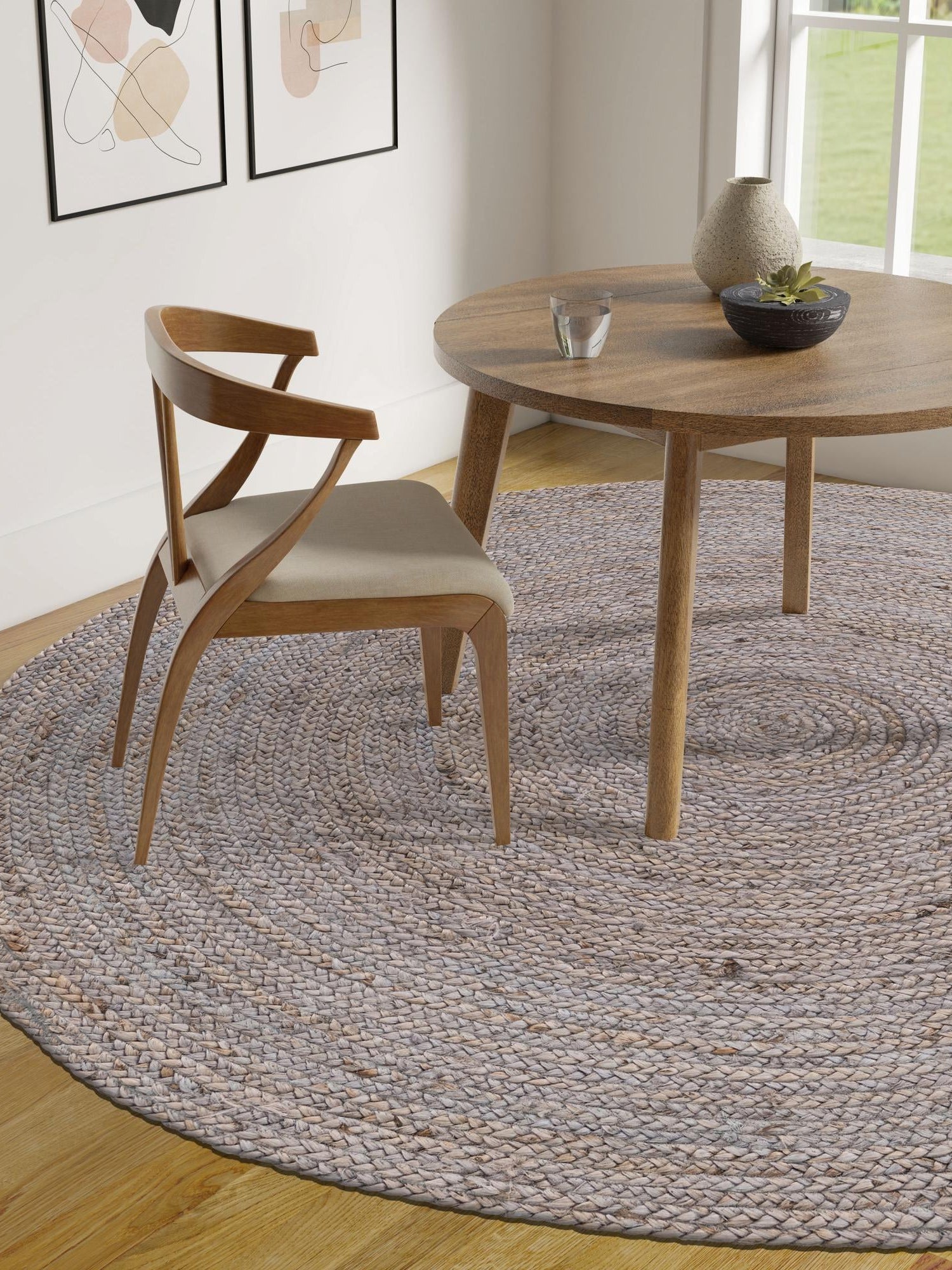 Gray 3' 3 x 3' 3 Braided Jute Round Area Rug 100% Jute Hand Braided Natural Eco-Friendly Boho Style Carpet for Living Rooms Dining Office Space Dorms for Sale at Rug Engine
