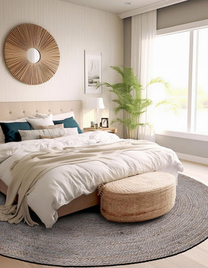 Gray 8' x 8' Braided Jute Round Rug
