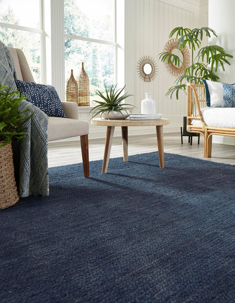 Navy Blue 8' x 8' Braided Jute Square Area Rug 100% Jute Hand Braided Natural Eco-Friendly Boho Style Carpet for Living Rooms Dining Office Space Dorms for Sale at Rug Engine