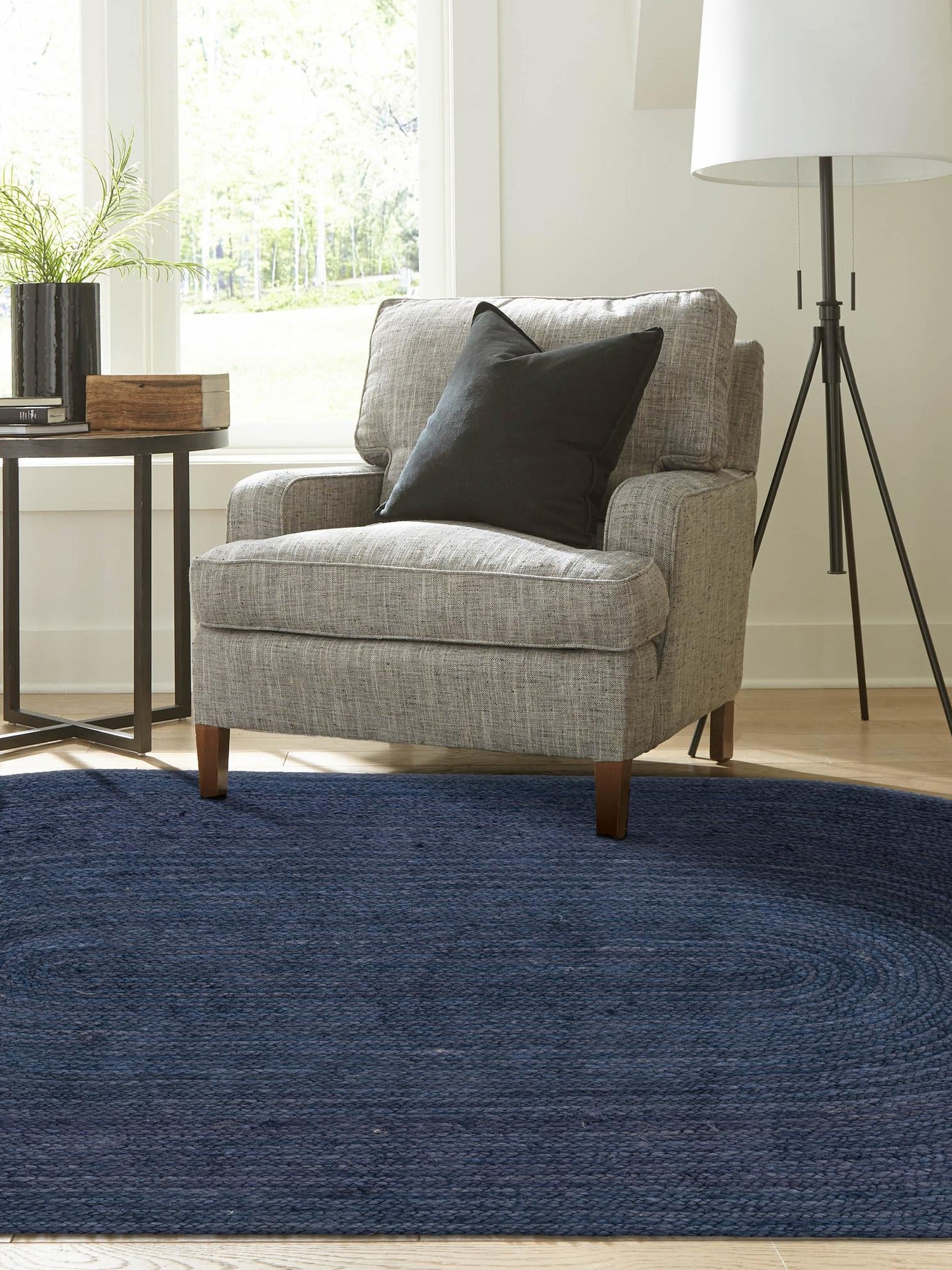 Navy Blue 8' x 10' Braided Jute Oval Area Rug 100% Jute Hand Braided Natural Eco-Friendly Boho Style Carpet for Living Rooms Dining Office Space Dorms for Sale at Rug Engine