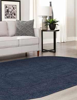 Navy Blue 3' 3 x 5' 1 Braided Jute Oval Rug
