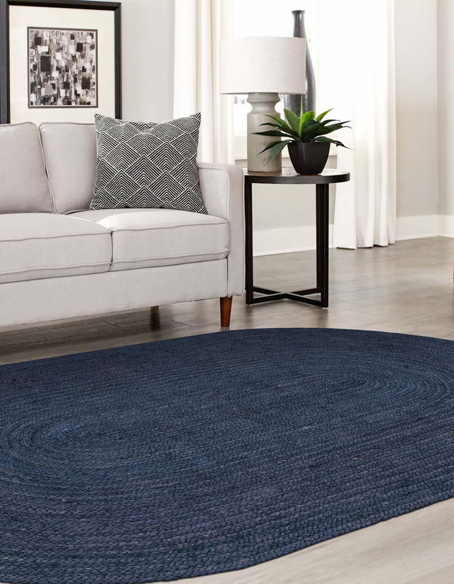 Navy Blue 3' 3 x 5' 1 Braided Jute Oval Rug