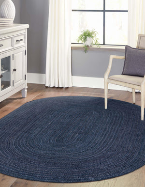 Navy Blue 8' x 10' Braided Jute Oval Rug