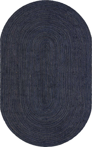 Navy Blue 5' 1 x 8' Braided Jute Oval Rug