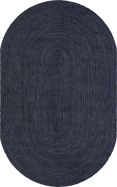 Navy Blue 5' 1 x 8' Braided Jute Oval Rug