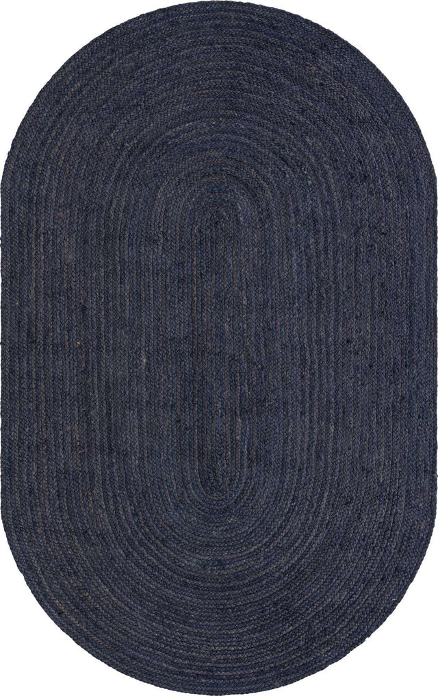 Navy Blue 5' 1 x 8' Braided Jute Oval Rug