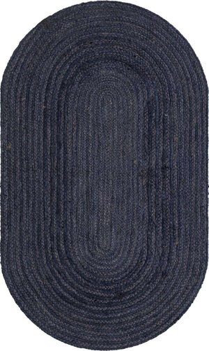 Navy Blue 3' 3 x 5' 1 Braided Jute Oval Rug