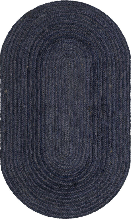 Navy Blue 3' 3 x 5' 1 Braided Jute Oval Rug