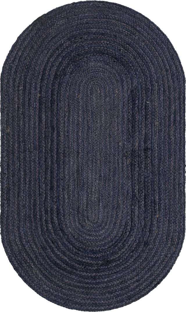 Navy Blue 3' 3 x 5' 1 Braided Jute Oval Rug