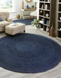 Navy Blue 5' 1 x 5' 1 Braided Jute Round Rug