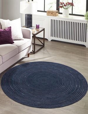 Navy Blue 3' 3 x 3' 3 Braided Jute Round Rug