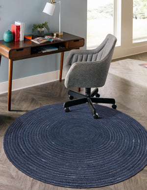 Navy Blue 3' 3 x 3' 3 Braided Jute Round Rug