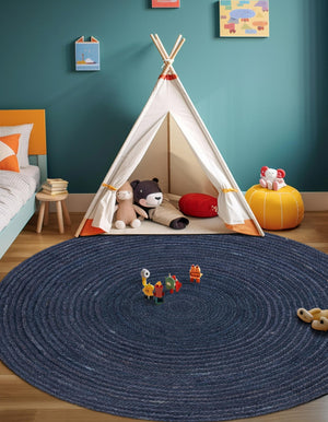Navy Blue 3' 3 x 3' 3 Braided Jute Round Rug