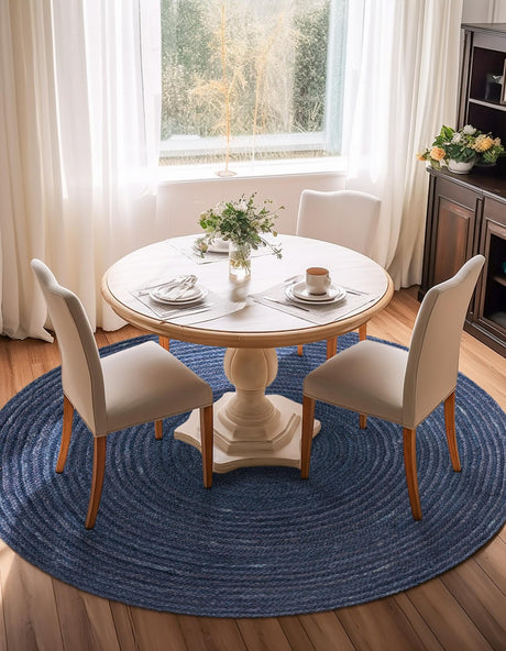 Navy Blue 3' 3 x 3' 3 Braided Jute Round Area Rug 100% Jute Hand Braided Natural Eco-Friendly Boho Style Carpet for Living Rooms Dining Office Space Dorms for Sale at Rug Engine