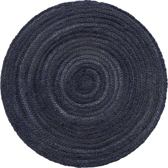 Navy Blue 3' 3 x 3' 3 Braided Jute Round Rug