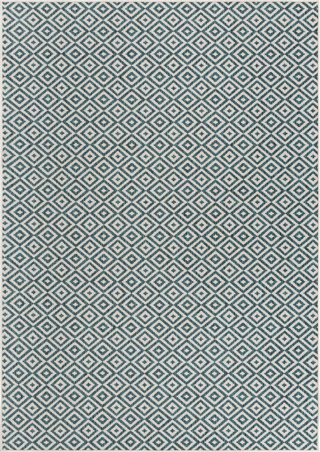 Teal 7' 1 x 10' Jill Zarin Outdoor Rectangle Area Rug Weather Resistant for Patio, Deck, Terrace, Balcony, Porch Durable 100% Polypropylene Carpet for Outside for Sale at Rug Engine