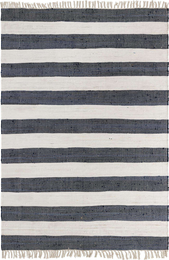 Navy Blue 7' 1 x 10' Chindi Rag Rectangle Area Rug 100% Cotton All Natural Eco-Friendly Carpet Mat Decor for Homes for Sale at Rug Engine