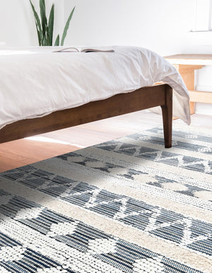 Ivory 4' 1 x 6' 1 Cotton Chindi Rectangle Area Rug Geometric Boho Carpet Mat for Interior Design Home Decor for Sale at Rug Engine