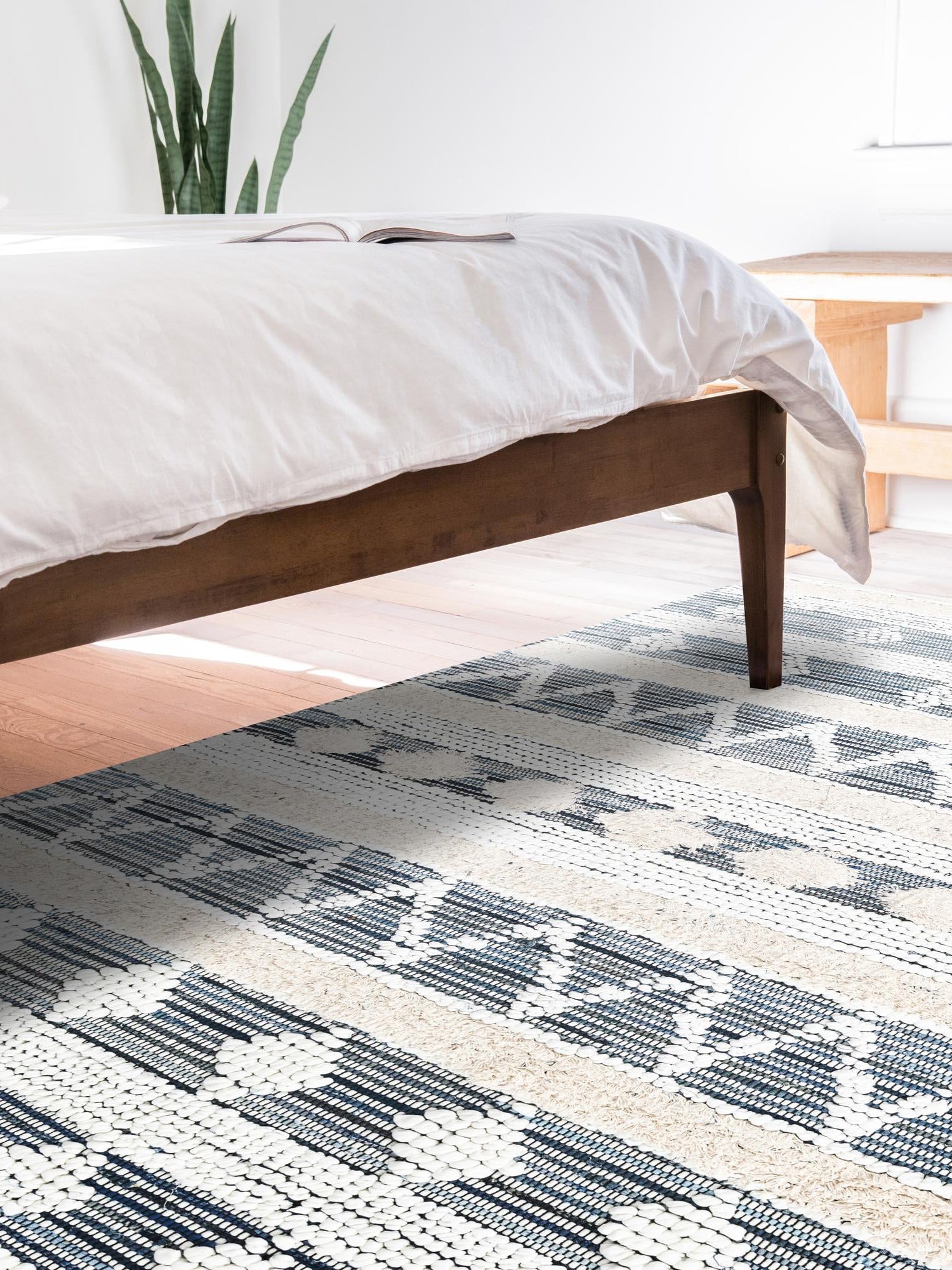 Ivory 5' 1 x 8' Cotton Chindi Rectangle Area Rug Geometric Boho Carpet Mat for Interior Design Home Decor for Sale at Rug Engine