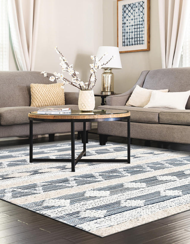 Ivory 2' x 3' 1 Cotton Chindi Rectangle Area Rug Geometric Boho Carpet Mat for Interior Design Home Decor for Sale at Rug Engine