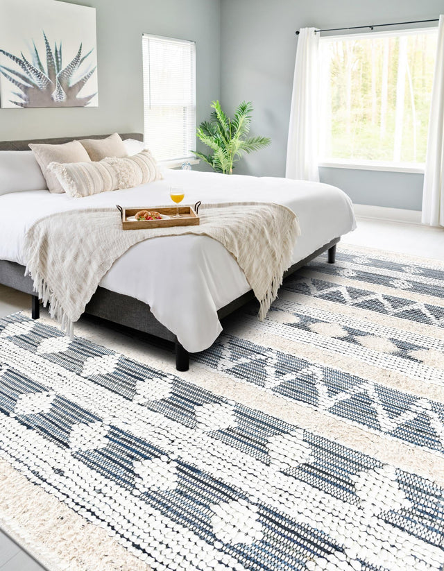 Ivory 5' 1 x 8' Cotton Chindi Rectangle Area Rug Geometric Boho Carpet Mat for Interior Design Home Decor for Sale at Rug Engine