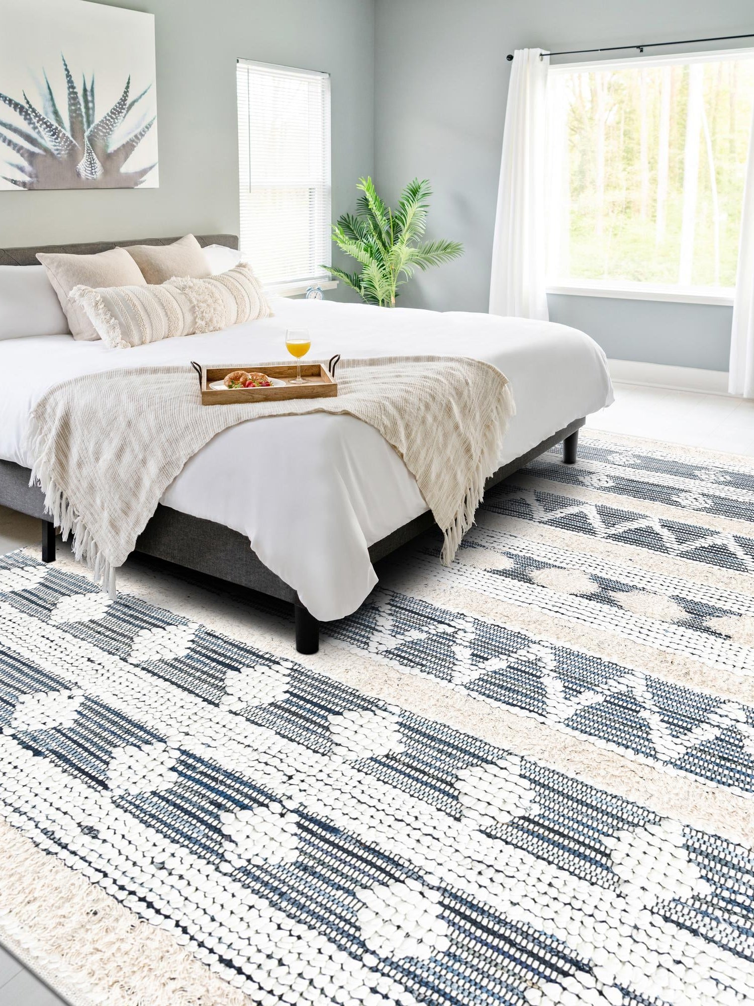 Ivory 2' x 3' 1 Cotton Chindi Rectangle Area Rug Geometric Boho Carpet Mat for Interior Design Home Decor for Sale at Rug Engine