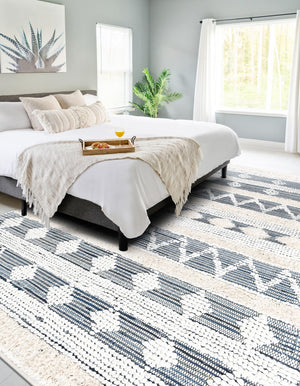Ivory 2' x 3' 1 Cotton Chindi Rectangle Area Rug Geometric Boho Carpet Mat for Interior Design Home Decor for Sale at Rug Engine