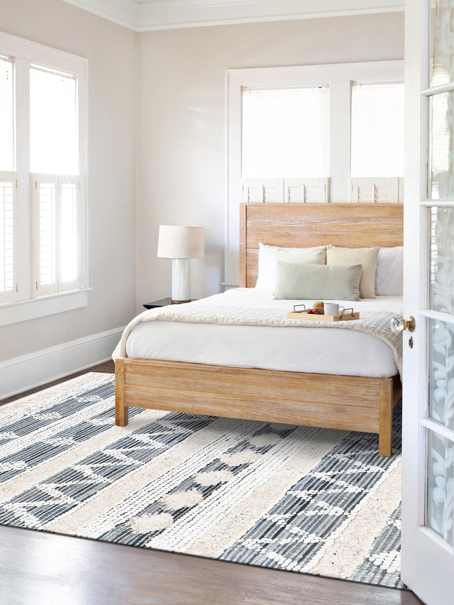 Ivory 2' x 3' 1 Cotton Chindi Rectangle Area Rug Geometric Boho Carpet Mat for Interior Design Home Decor for Sale at Rug Engine