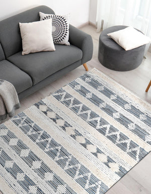 Ivory 2' x 3' 1 Cotton Chindi Rectangle Area Rug Geometric Boho Carpet Mat for Interior Design Home Decor for Sale at Rug Engine