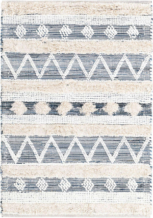 Ivory 4' 1 x 6' 1 Cotton Chindi Rectangle Area Rug Geometric Boho Carpet Mat for Interior Design Home Decor for Sale at Rug Engine