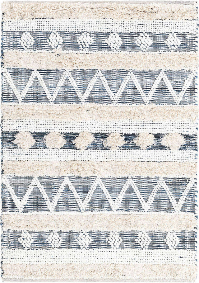 Ivory 4' 1 x 6' 1 Cotton Chindi Rectangle Area Rug Geometric Boho Carpet Mat for Interior Design Home Decor for Sale at Rug Engine