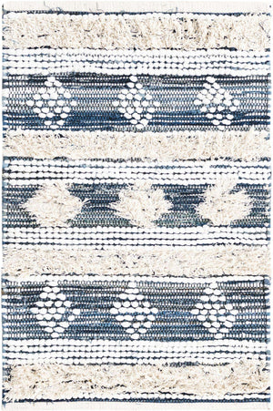 Ivory 2' x 3' 1 Cotton Chindi Rectangle Area Rug Geometric Boho Carpet Mat for Interior Design Home Decor for Sale at Rug Engine