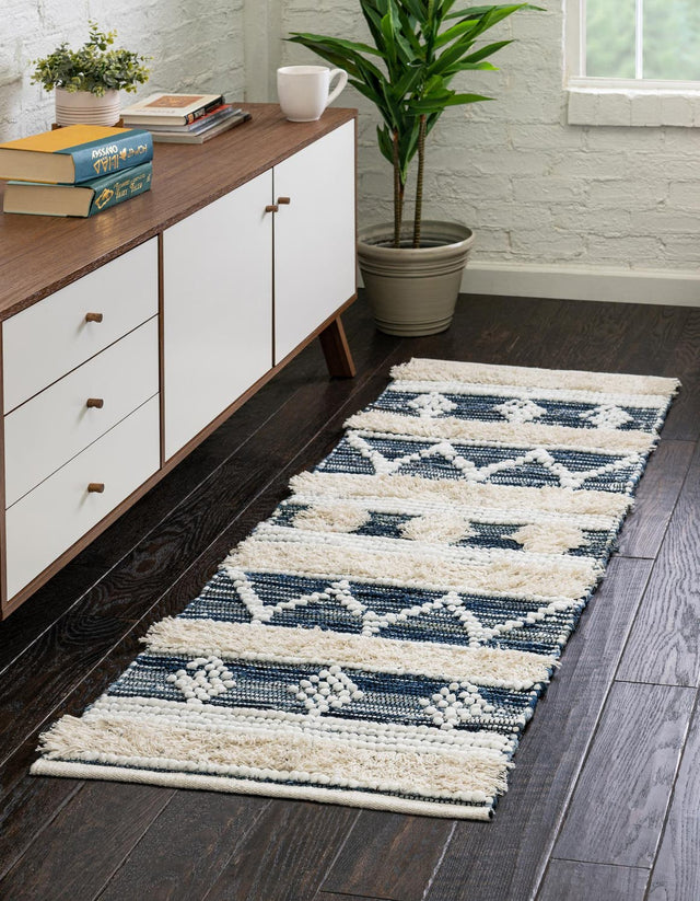 Ivory 2' 2 x 6' 1 Cotton Chindi Runner Area Rug Geometric Boho Carpet Mat for Interior Design Home Decor for Sale at Rug Engine