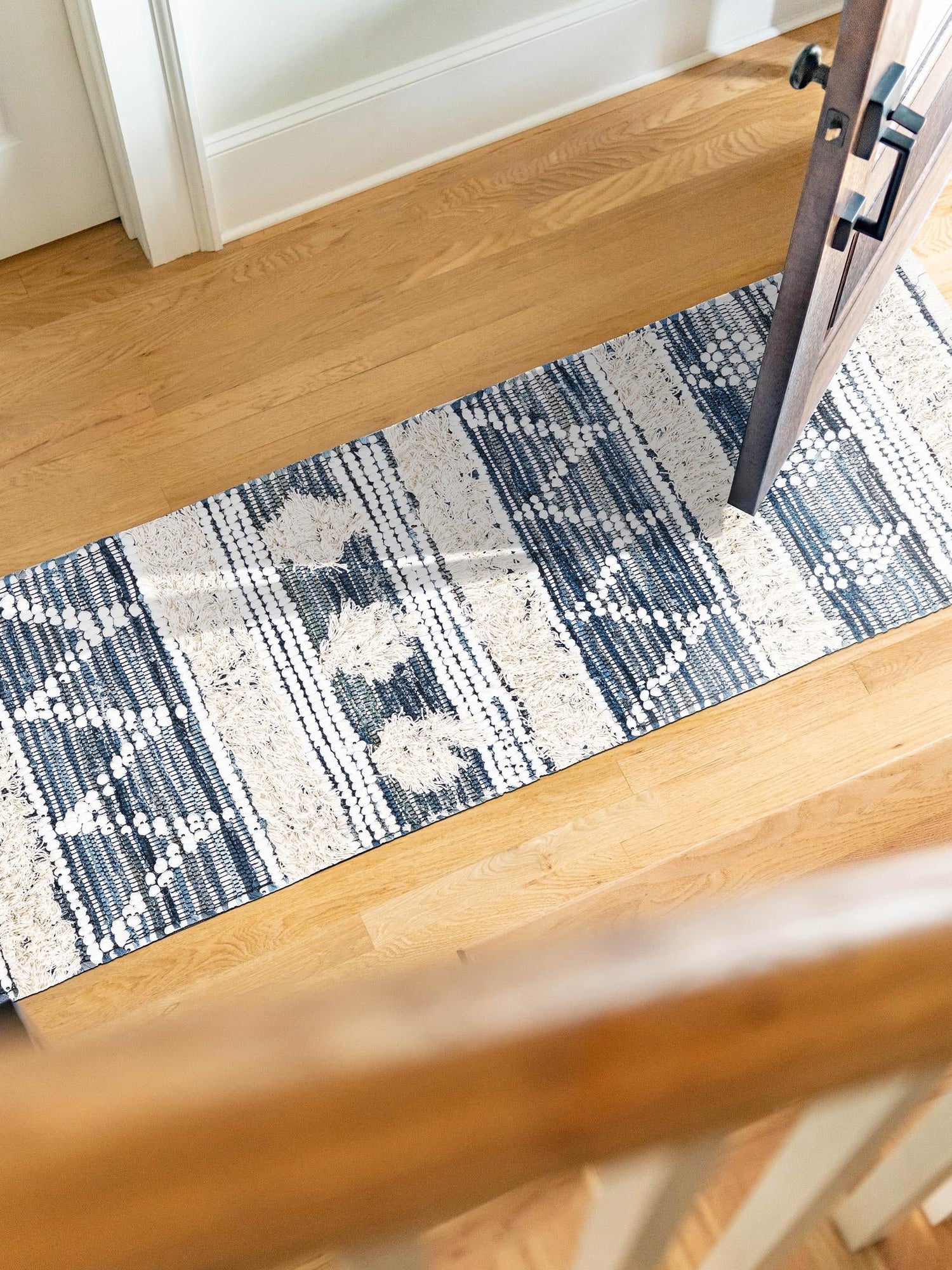 Ivory 2' 2 x 6' 1 Cotton Chindi Runner Area Rug Geometric Boho Carpet Mat for Interior Design Home Decor for Sale at Rug Engine