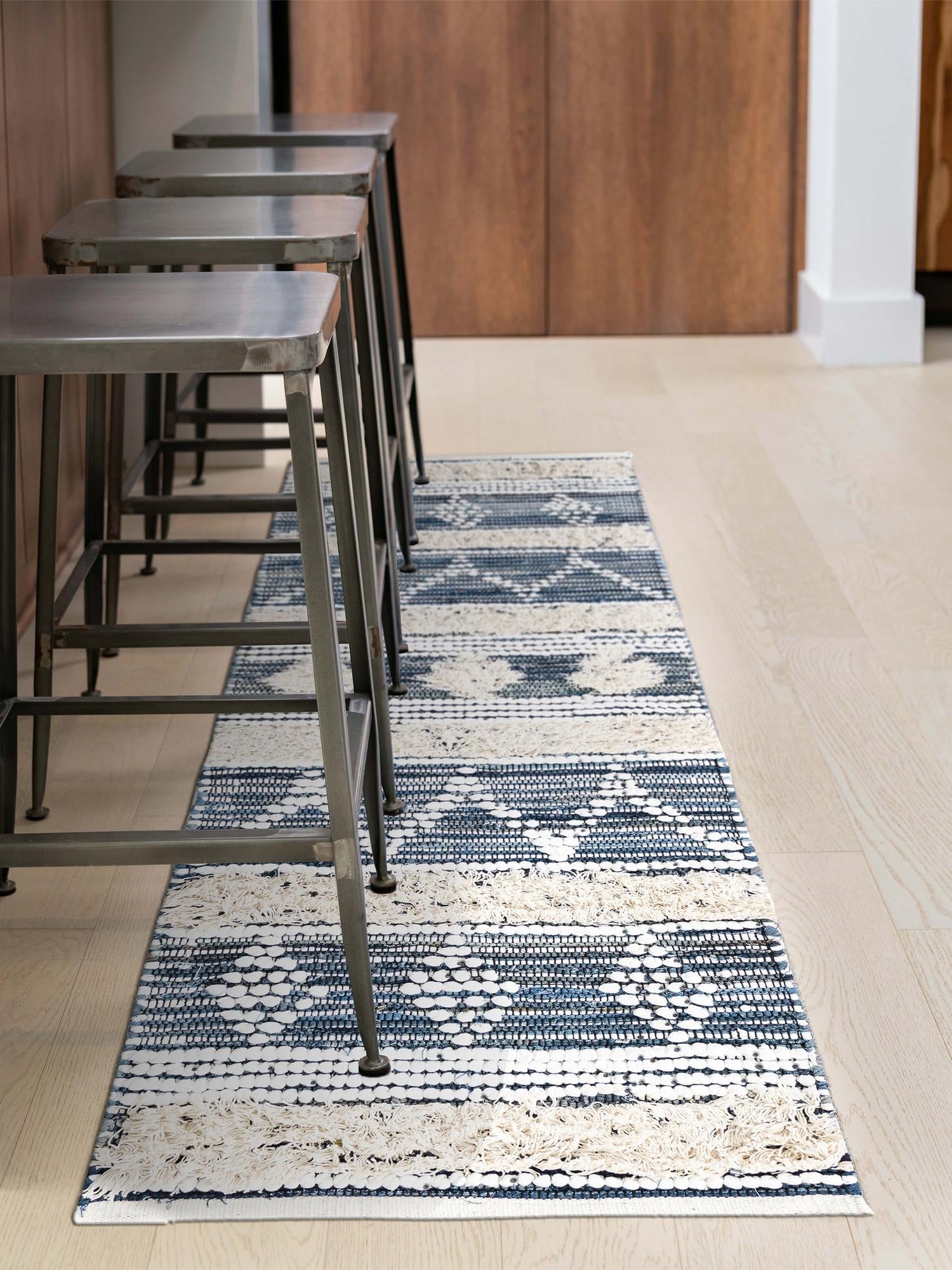 Ivory 2' 2 x 6' 1 Cotton Chindi Runner Area Rug Geometric Boho Carpet Mat for Interior Design Home Decor for Sale at Rug Engine