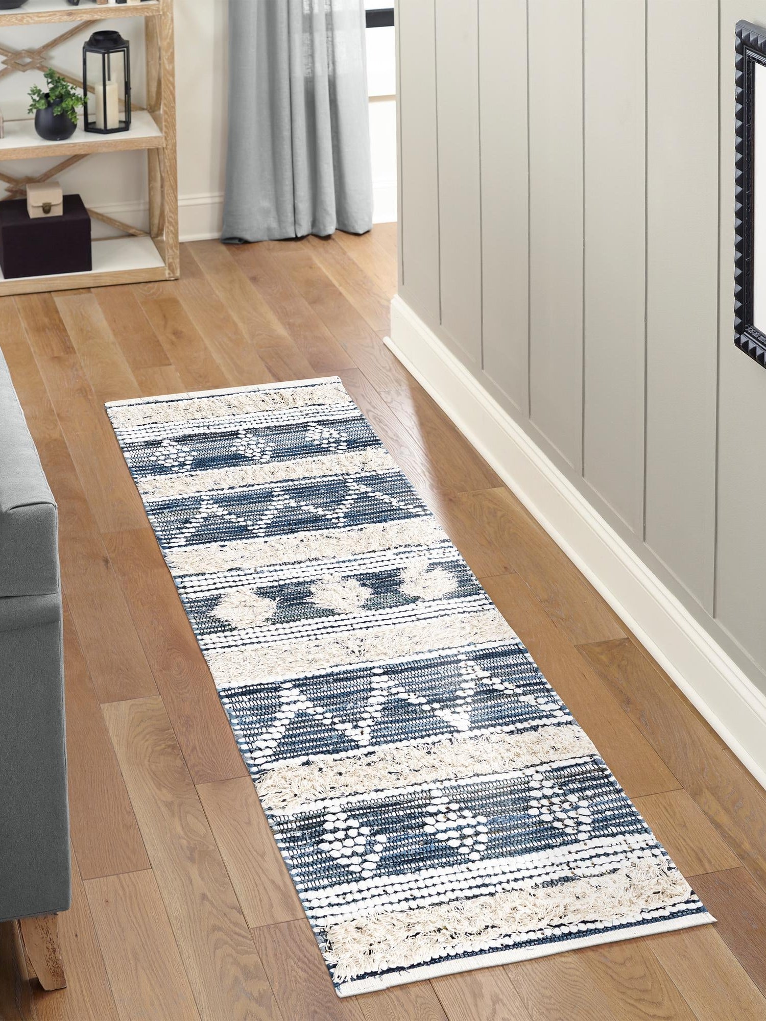 Ivory 2' 2 x 6' 1 Cotton Chindi Runner Area Rug Geometric Boho Carpet Mat for Interior Design Home Decor for Sale at Rug Engine