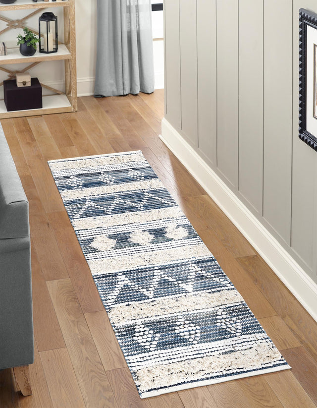 Ivory 2' 2 x 6' 1 Cotton Chindi Runner Area Rug Geometric Boho Carpet Mat for Interior Design Home Decor for Sale at Rug Engine