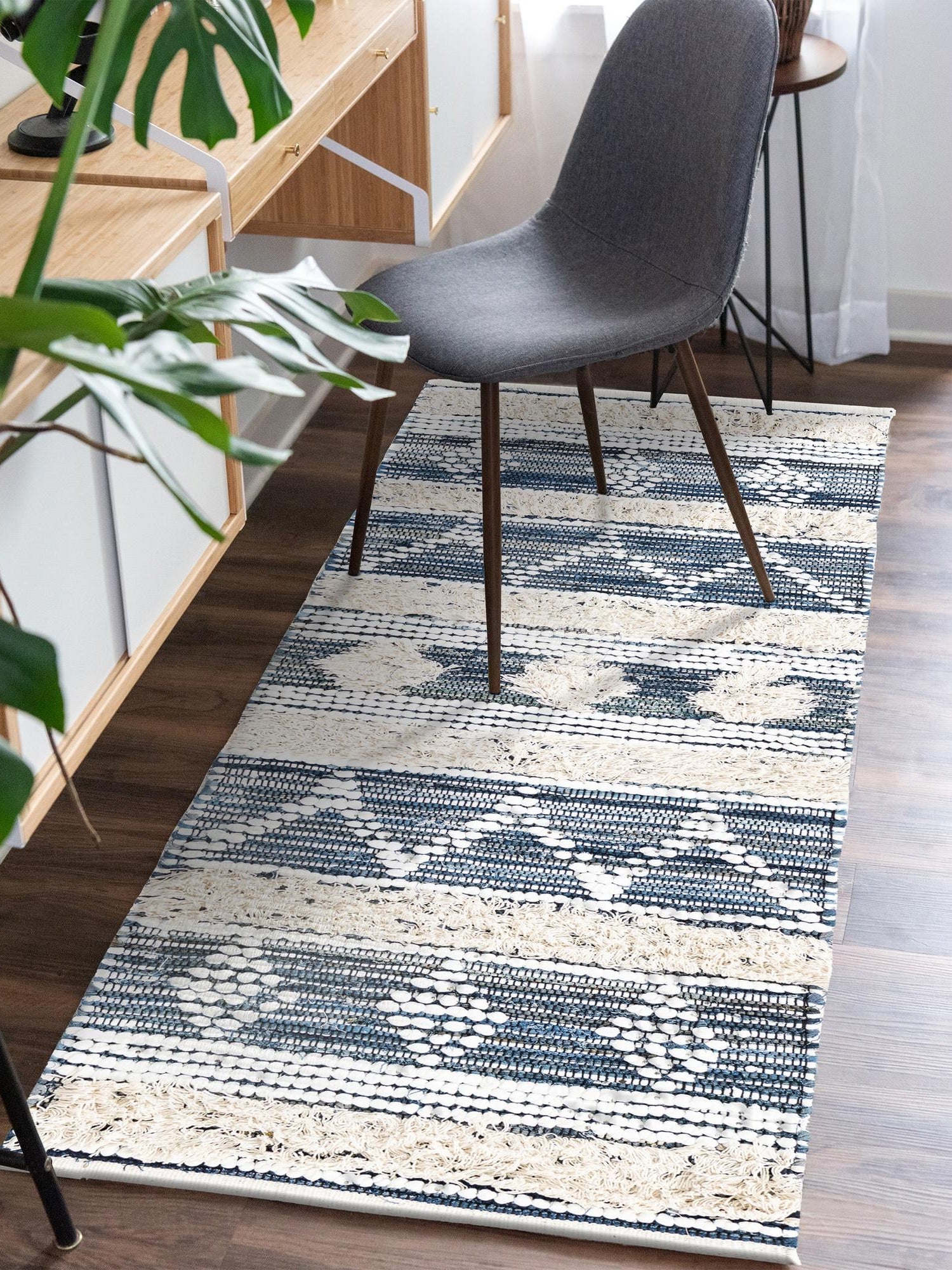Ivory 2' 2 x 6' 1 Cotton Chindi Runner Area Rug Geometric Boho Carpet Mat for Interior Design Home Decor for Sale at Rug Engine