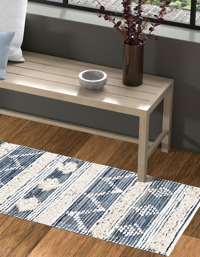 Ivory 2' 2 x 6' 1 Cotton Chindi Runner Area Rug Geometric Boho Carpet Mat for Interior Design Home Decor for Sale at Rug Engine