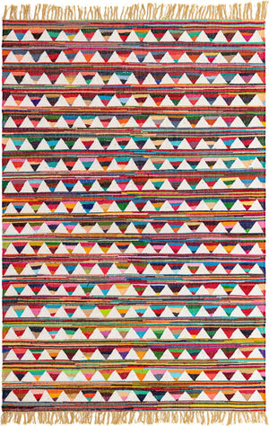 Multicolor 7' 1 x 10' Chindi Trellis Rectangle Area Rug Natural Eco-Friendly Cotton Geometric Pattern Carpet for Living Dining Room Office Bedrooms for Sale at Rug Engine