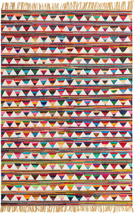 Multicolor 7' 1 x 10' Chindi Trellis Rectangle Area Rug Natural Eco-Friendly Cotton Geometric Pattern Carpet for Living Dining Room Office Bedrooms for Sale at Rug Engine
