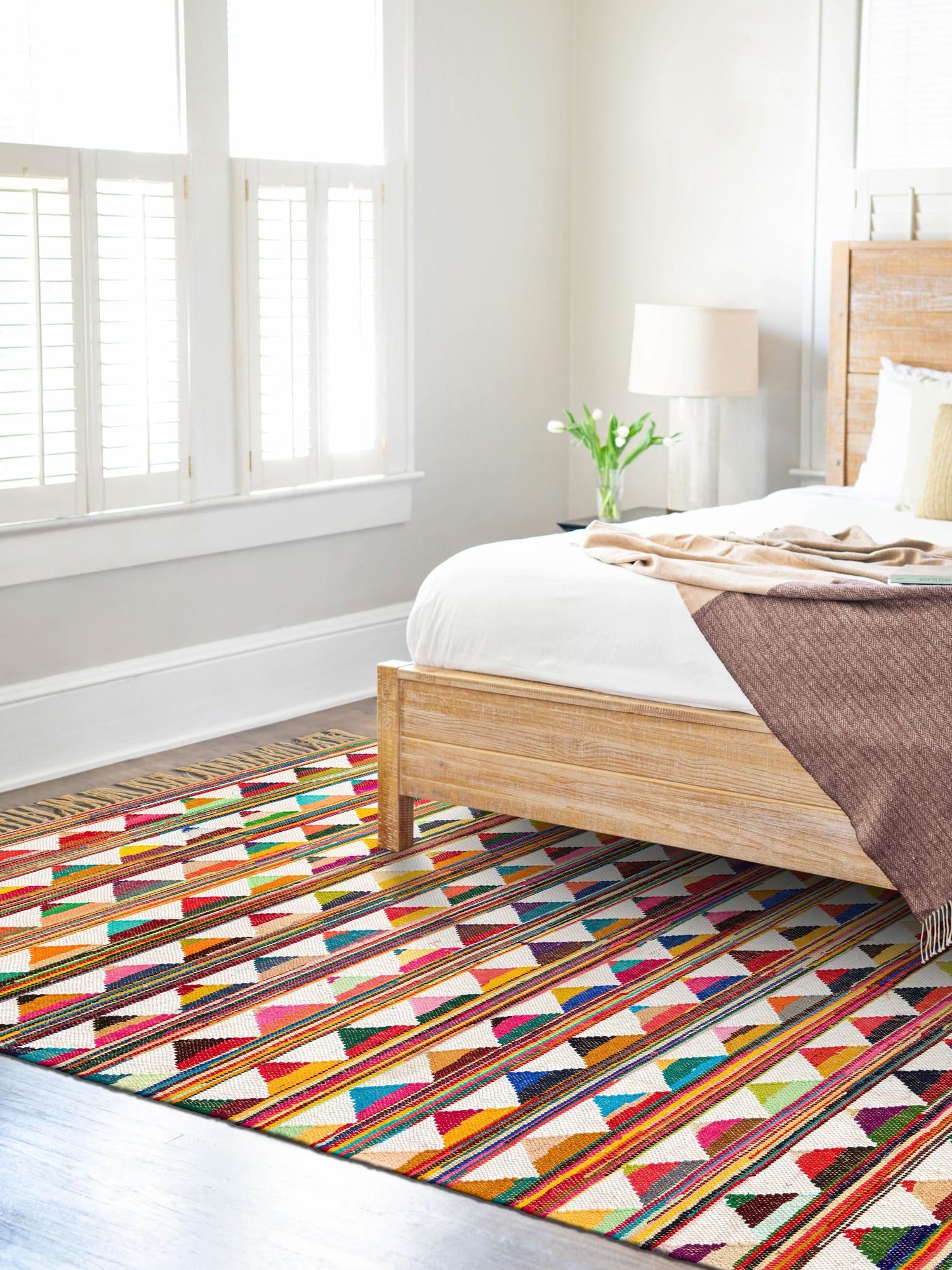Multicolor 5' 1 x 8' Chindi Trellis Rectangle Area Rug Natural Eco-Friendly Cotton Geometric Pattern Carpet for Living Dining Room Office Bedrooms for Sale at Rug Engine